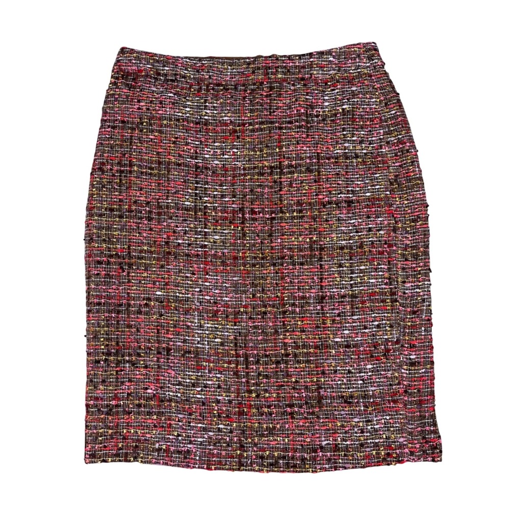 J.Crew Tweed Pencil Skirt Womens 00 Brown Pink Multicolor Lined Career Office